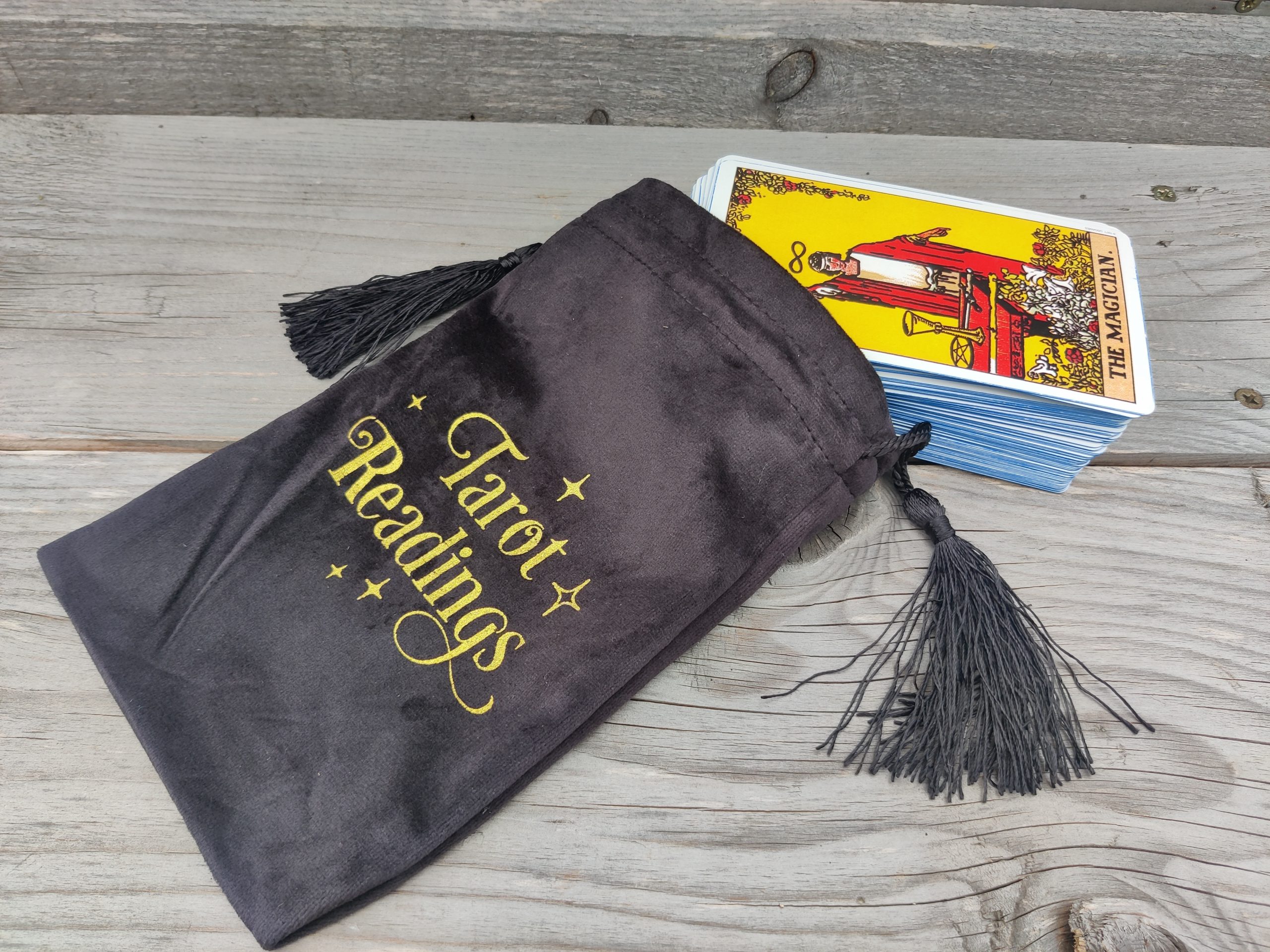 Black Tarot drawstring back