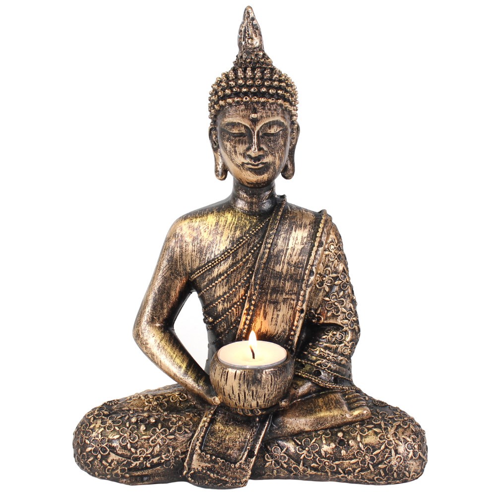 Sitting Thai Buddha Resin Tealight Holder