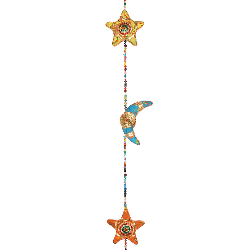 Multicoloured Hanging Moon & Star Fabric Hanging Decoration with Bells (24/48)