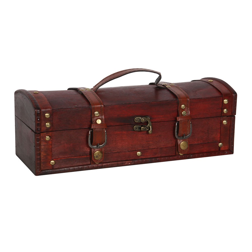 Long Wooden Chest with Metal Studs