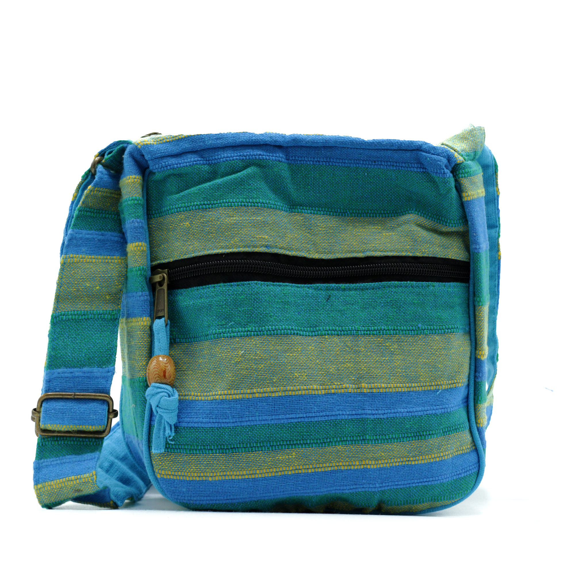 Large Nepal Sling Bag with Adjustable Strap – Spring Meadows Green & Blue
