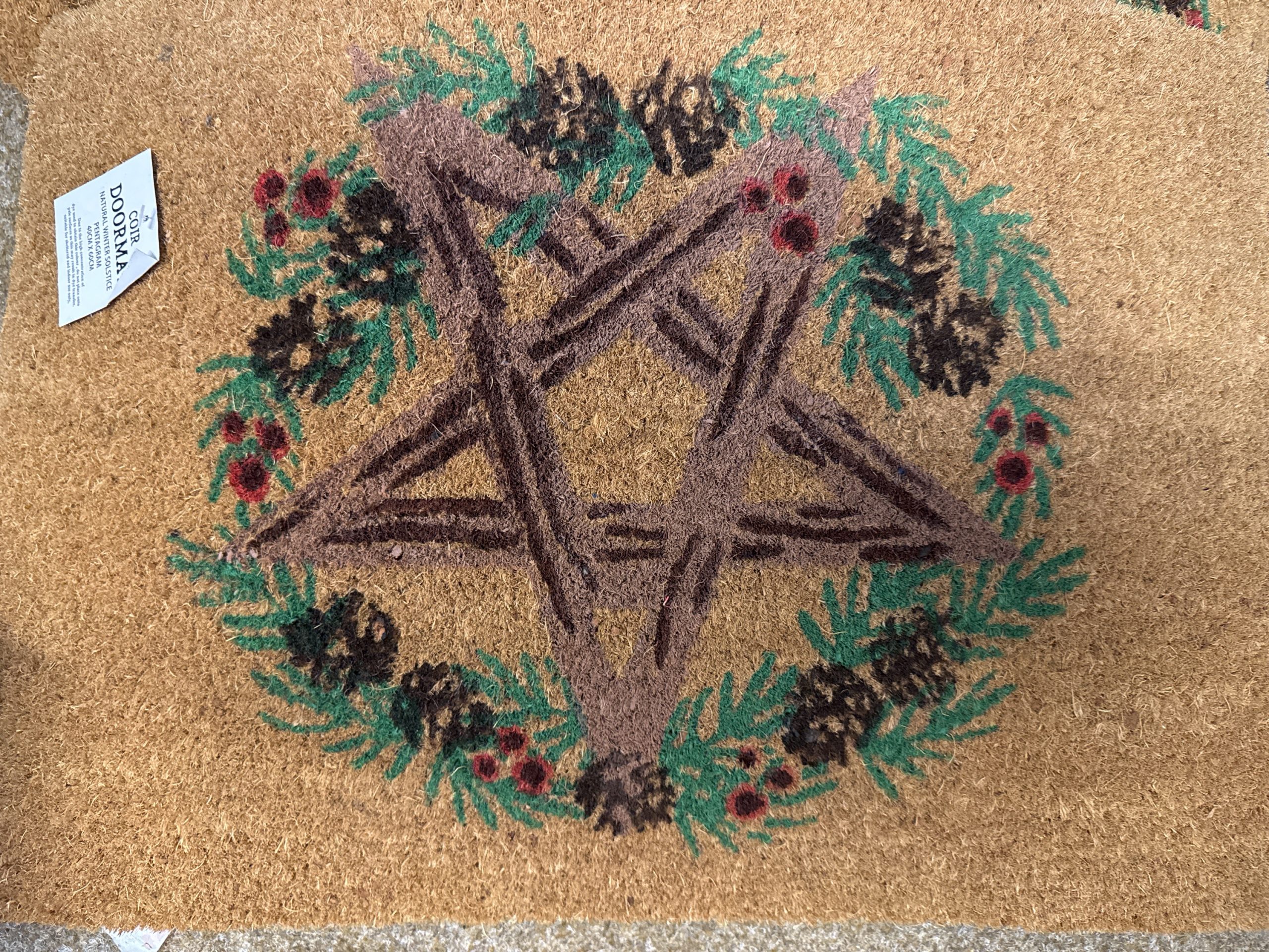 Winter solstice pentagram coir door mat